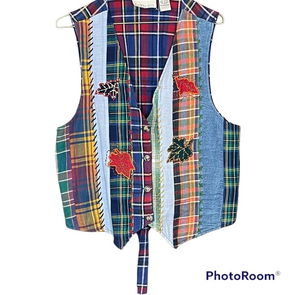 Casey & Max Jackets & Blazers - Vintage Casey & Max Patchwork Plaid Fall Leaves Vest Size Large